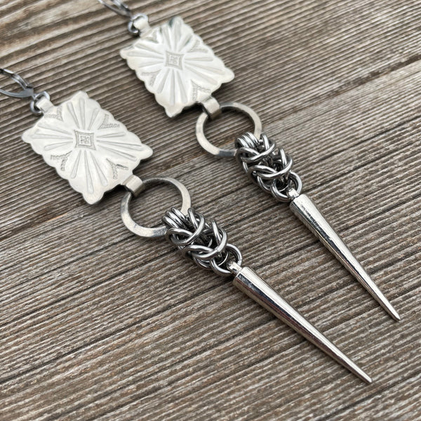 Square Box Spring Concho Chainmaille Earrings