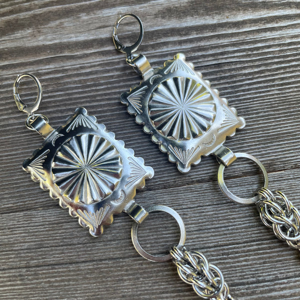 Big Bold Square Concho Chainmaille Earrings