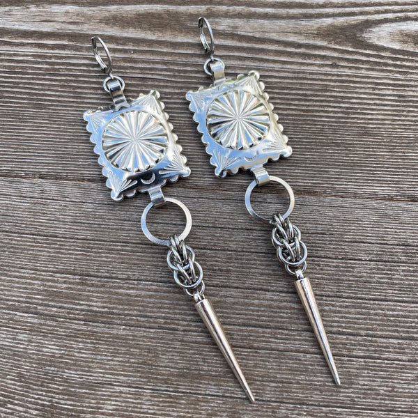 Big Bold Square Concho Chainmaille Earrings