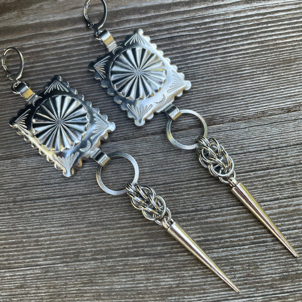 Big Bold Square Concho Chainmaille Earrings