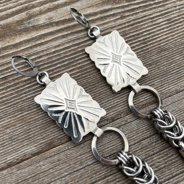 Square Box Spring Concho Chainmaille Earrings