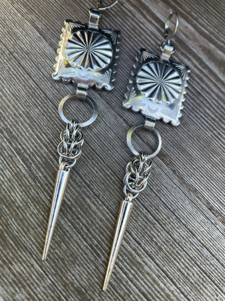 Big Bold Square Concho Chainmaille Earrings