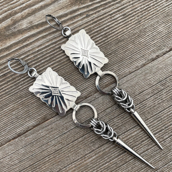 Square Box Spring Concho Chainmaille Earrings
