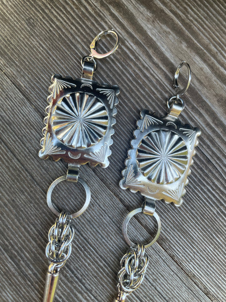 Big Bold Square Concho Chainmaille Earrings