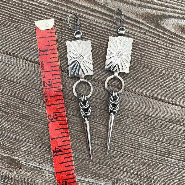 Square Box Spring Concho Chainmaille Earrings