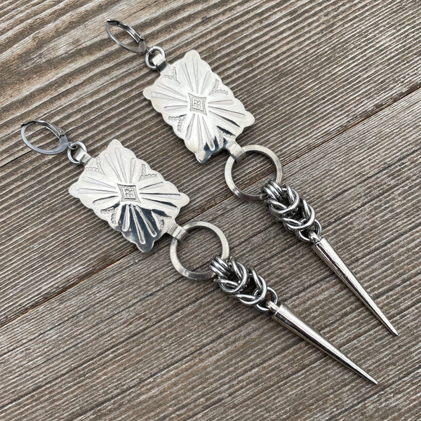 Square Box Spring Concho Chainmaille Earrings