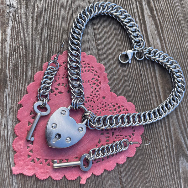 Heart Lock Chainmaille Necklace