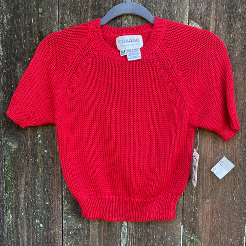 Vintage Red Knit Crop Sweater - XS