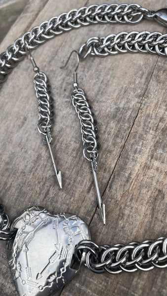 Cupid's Arrow Chainmaille Necklace & Earrings