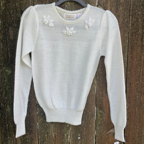 Vintage - White Knit Metallic Sweater XS