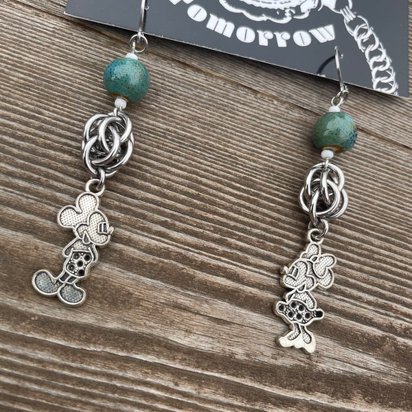 Thrift Store - Chainmaille Mouse Earrings Teal