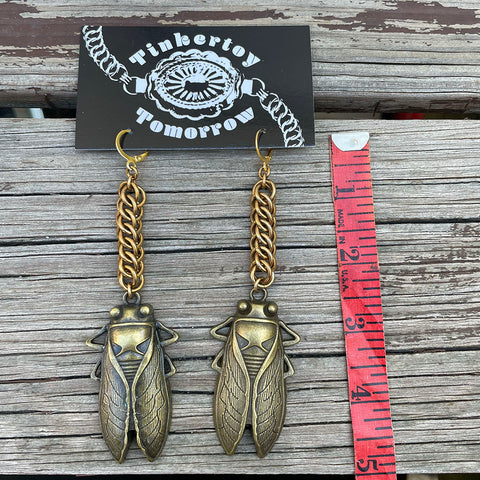 Thrift Store - Brass Cicada Earrings