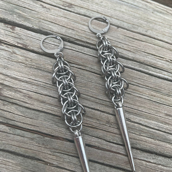 Small Winged Helm Chain Spike Earrings