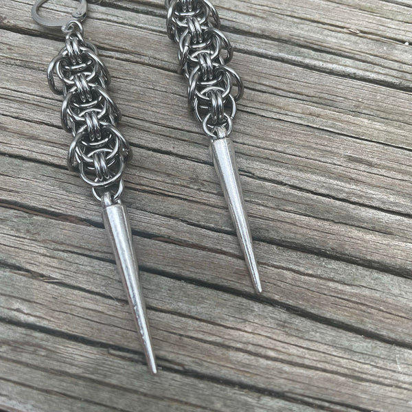 Small Winged Helm Chain Spike Earrings