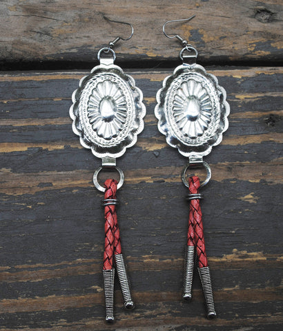 Coral Red Bolo Tie Earrings