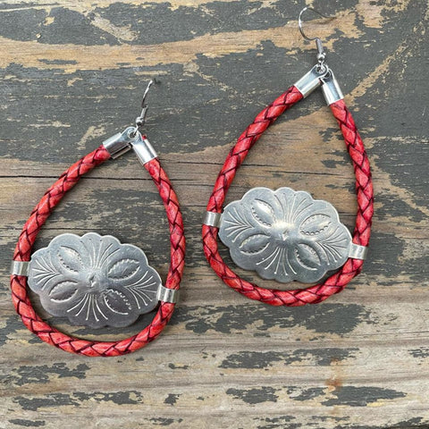 Coral Red Kitty Concho Earrings