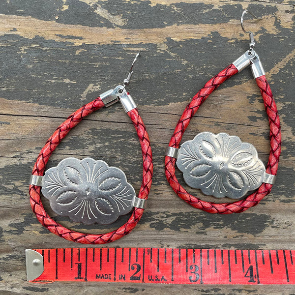 Coral Red Kitty Concho Earrings
