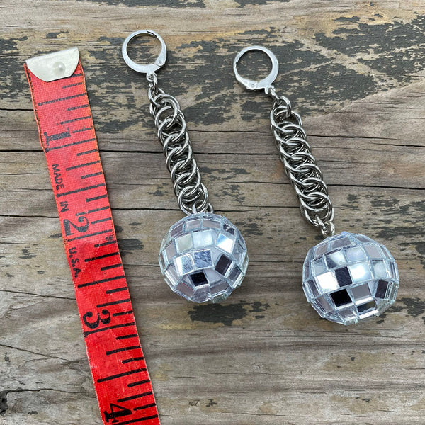 Small Disco Ball Chainmaille Earrings