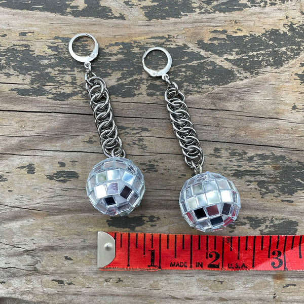 Small Disco Ball Chainmaille Earrings