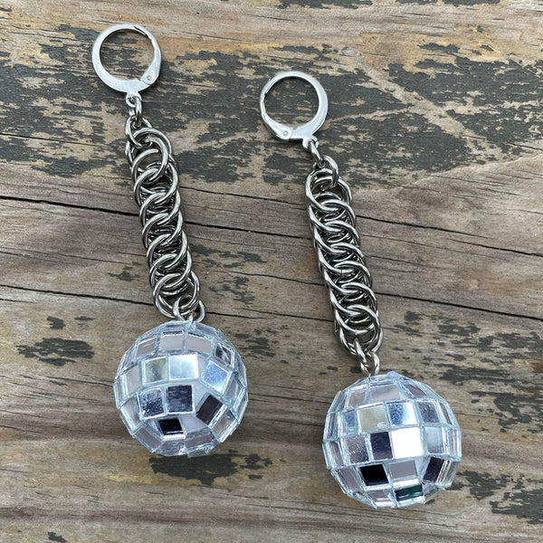 Small Disco Ball Chainmaille Earrings