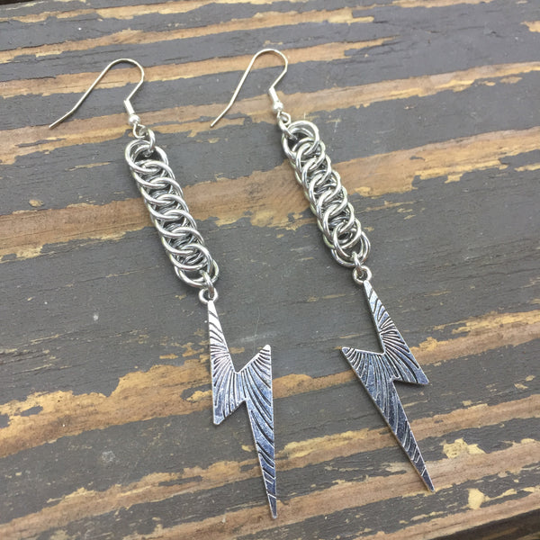 Large Lightning Bolt Chainmaille Earrings - 3 sizes available!