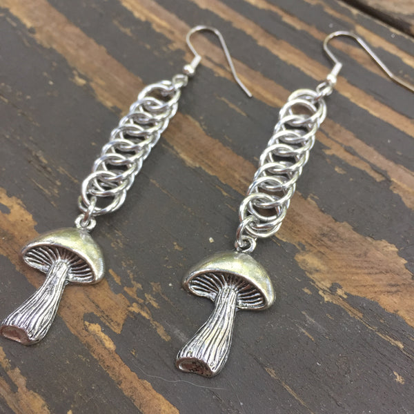 Mushroom Medium Chainmaille Earrings