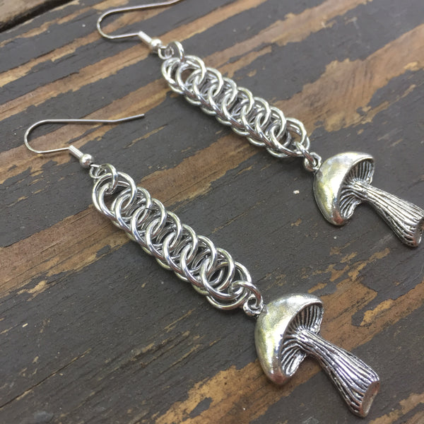 Mushroom Medium Chainmaille Earrings