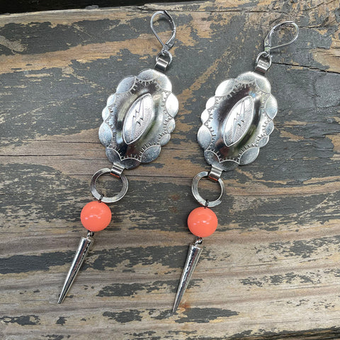 Peach Lightning Concho Earrings