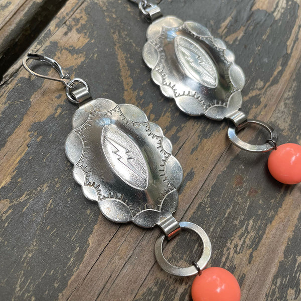 Peach Lightning Concho Earrings