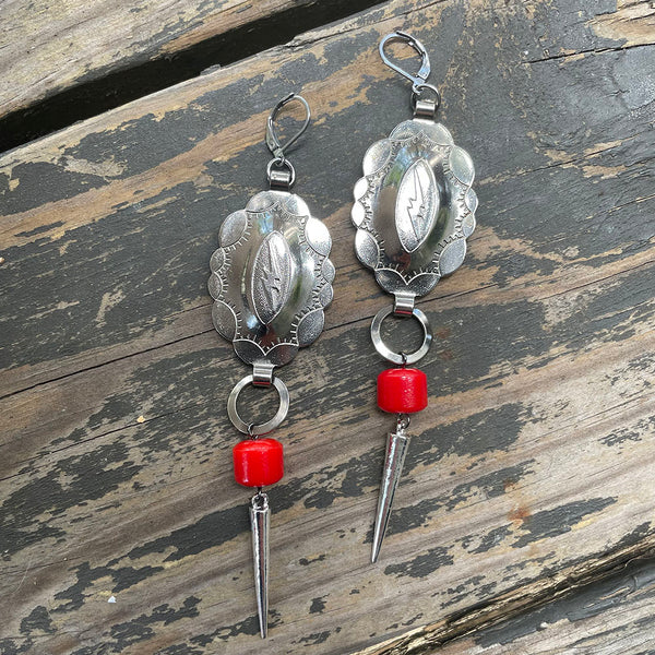 Red Lightning Concho Earrings