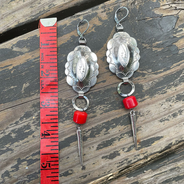 Red Lightning Concho Earrings