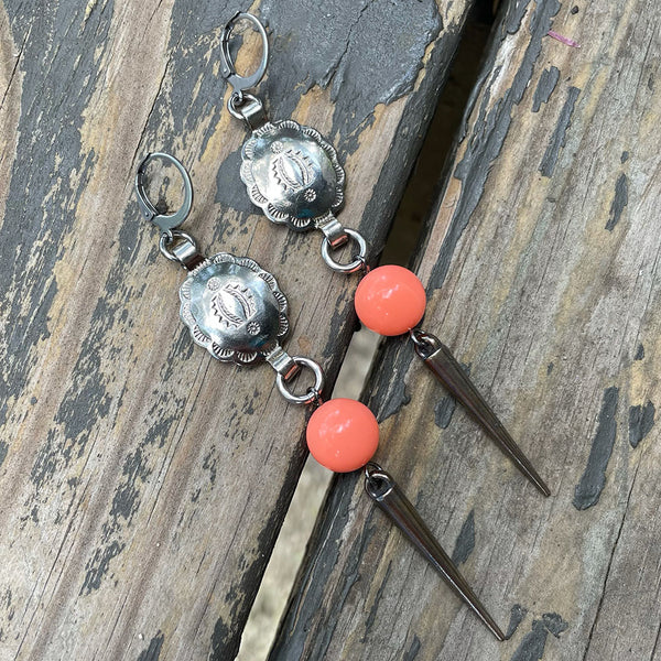 Small Concho Peach Earrings