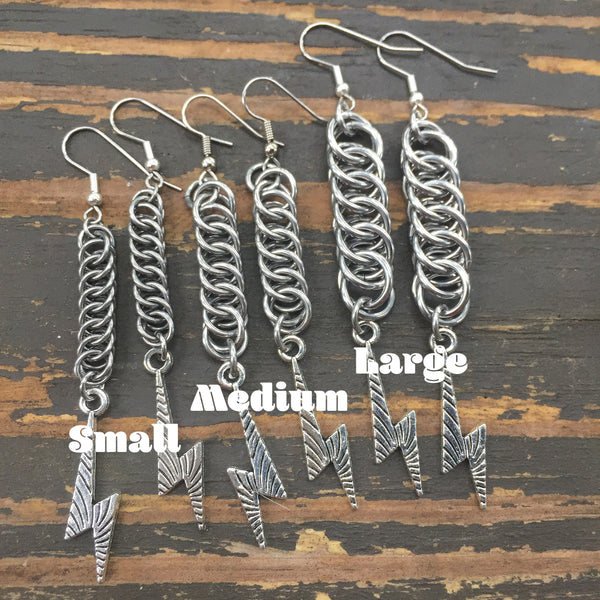 Lightning Bolt Chainmaille Earrings - 3 sizes available!