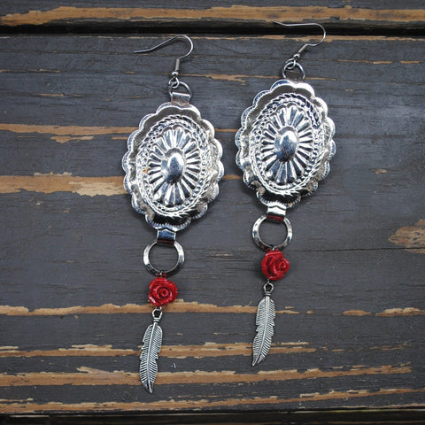 Concho Rose Feather Earrings