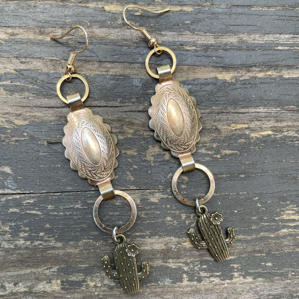 Mini Gold Concho Cactus Earrings