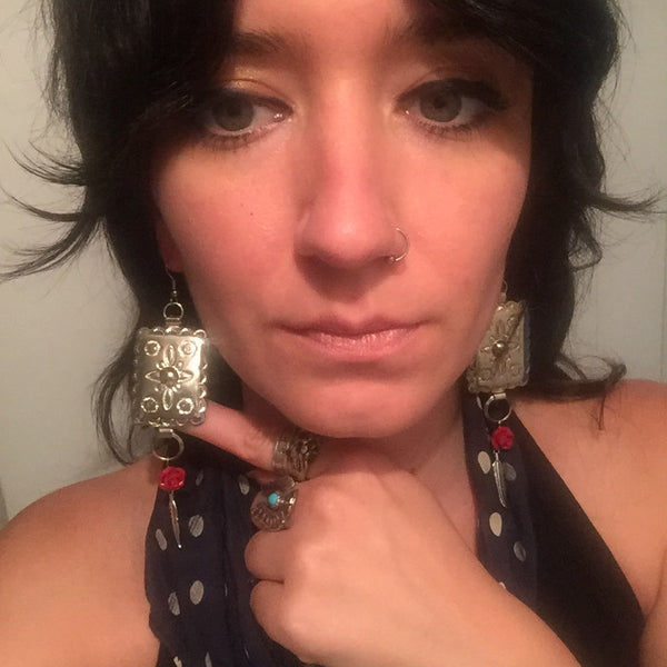 Square Concho Rose + Feather Earrings