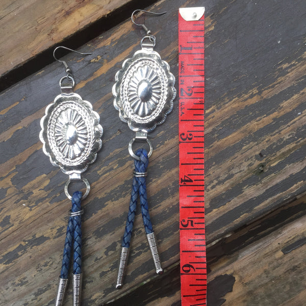 Blue Bolo Tie Earrings