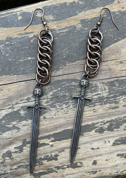 Oxidized Kitty Sword Earrings