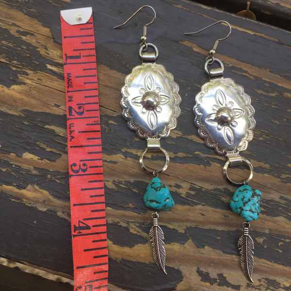 Concho + Turqouise + Feather Earrings