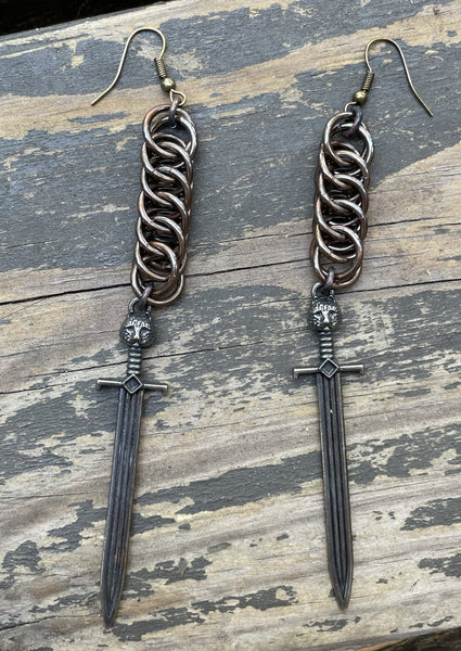 Oxidized Kitty Sword Earrings