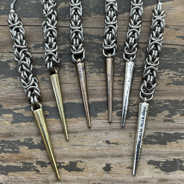 Long Stainless Steel Byzantine Spike Earrings