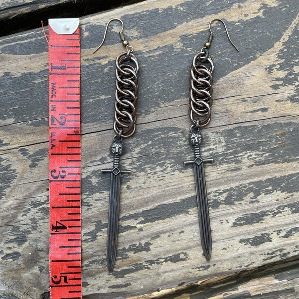 Oxidized Kitty Sword Earrings