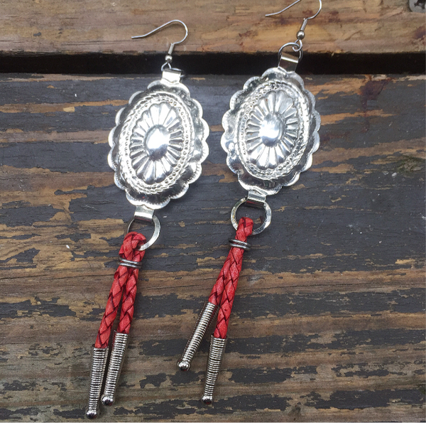 Coral Red Bolo Tie Earrings