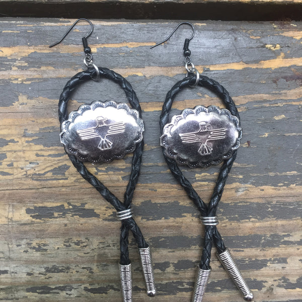 Thunderbird Bolo Tie Earrings Black & Gunmetal