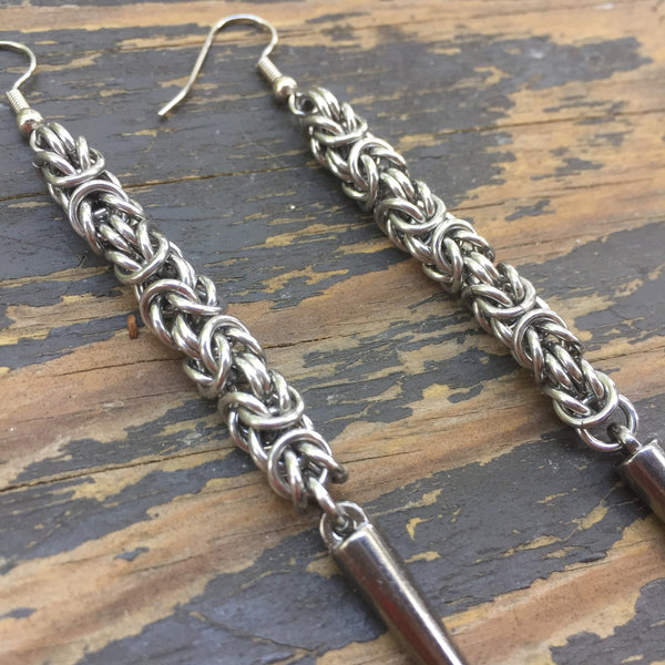 Long Stainless Steel Byzantine Spike Earrings