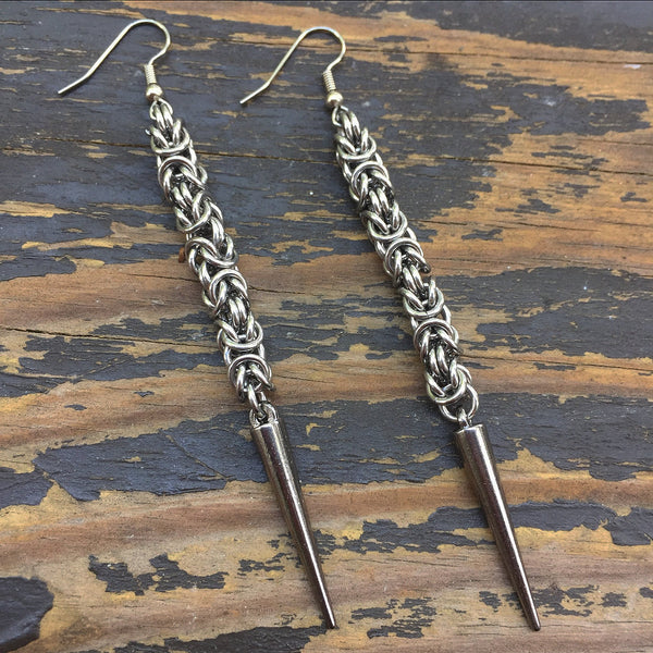 Long Stainless Steel Byzantine Spike Earrings