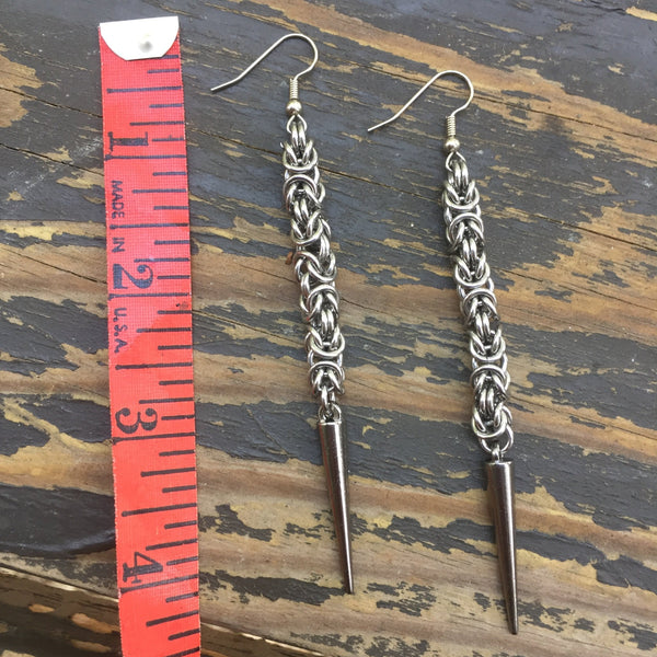 Long Stainless Steel Byzantine Spike Earrings