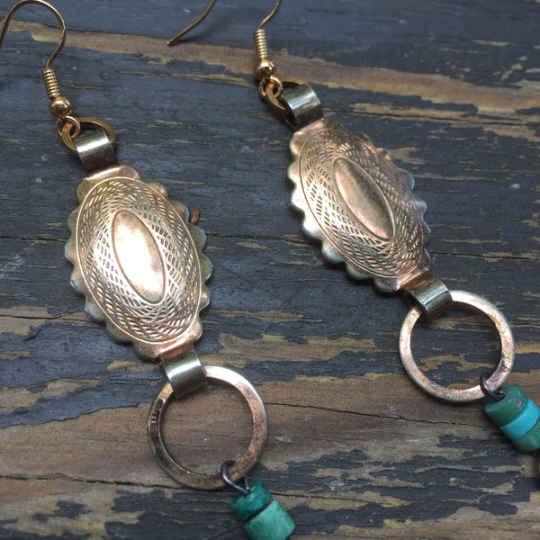 Distressed Light Gold Concho + Lightning Bolt Earrings