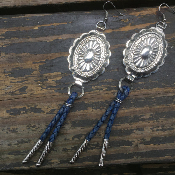 Blue Bolo Tie Earrings