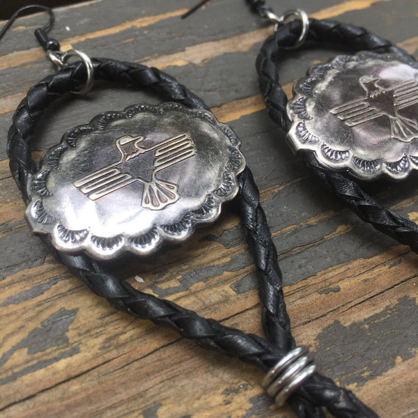 Thunderbird Bolo Tie Earrings Black & Gunmetal